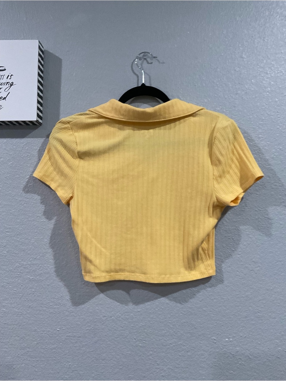 SO Yellow Ribbed Collared Crop Top - Picture 3 of 5